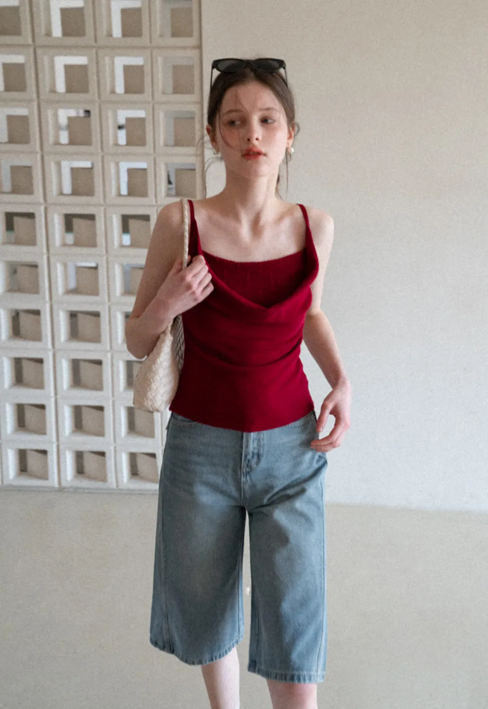 Wide Leg Denim Shorts with Belt and Back Pockets