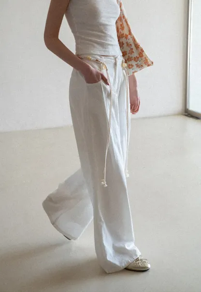 Casual Pants with Wide Legs and Pleats