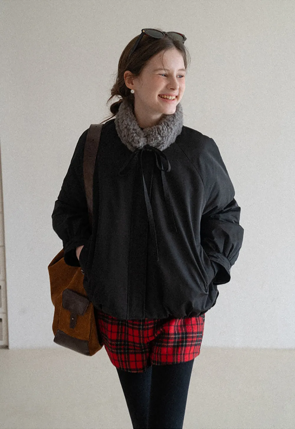 High waist plaid shorts with front pocket design