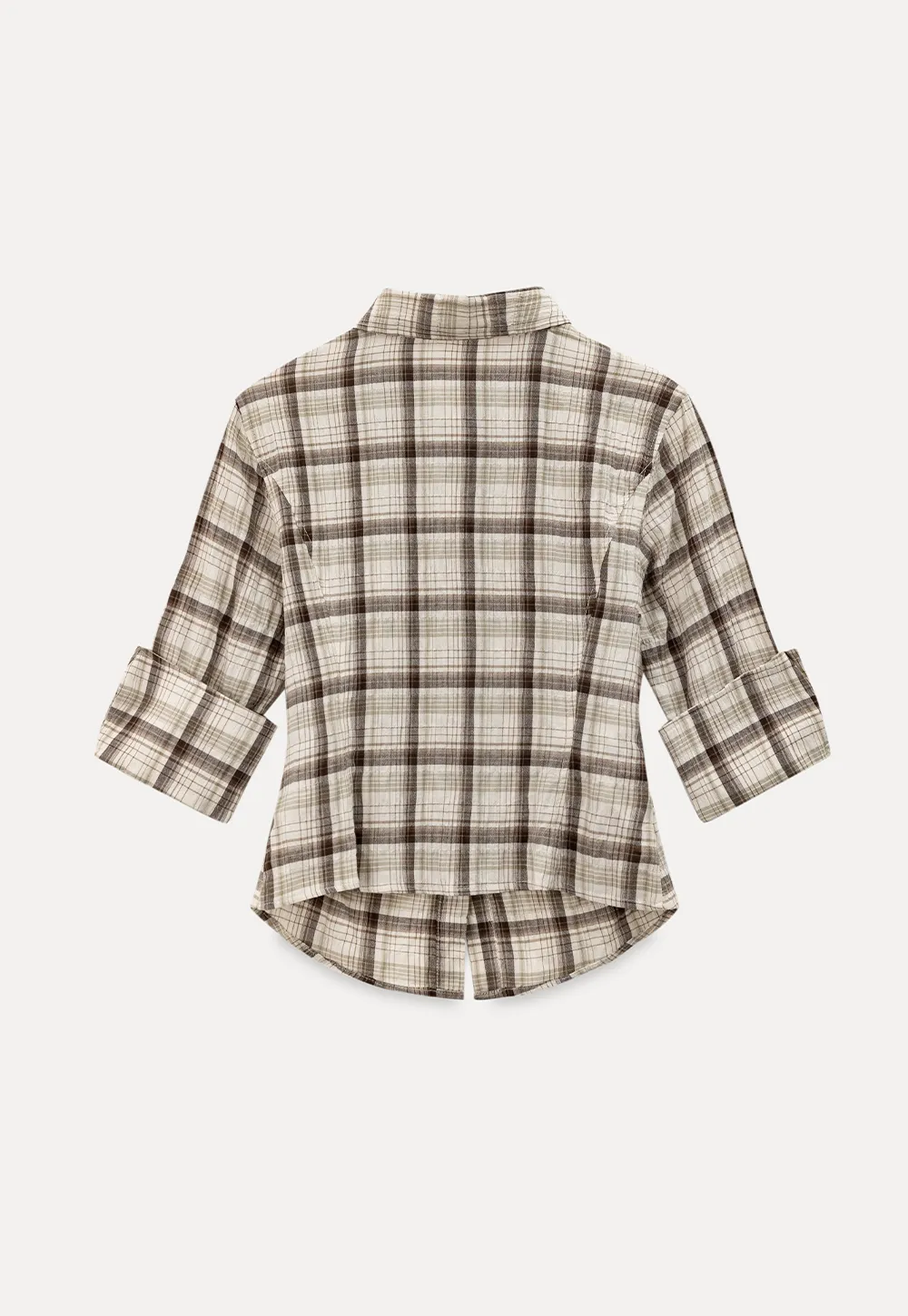 Plaid Shirt with Rolled Sleeves and Button Front