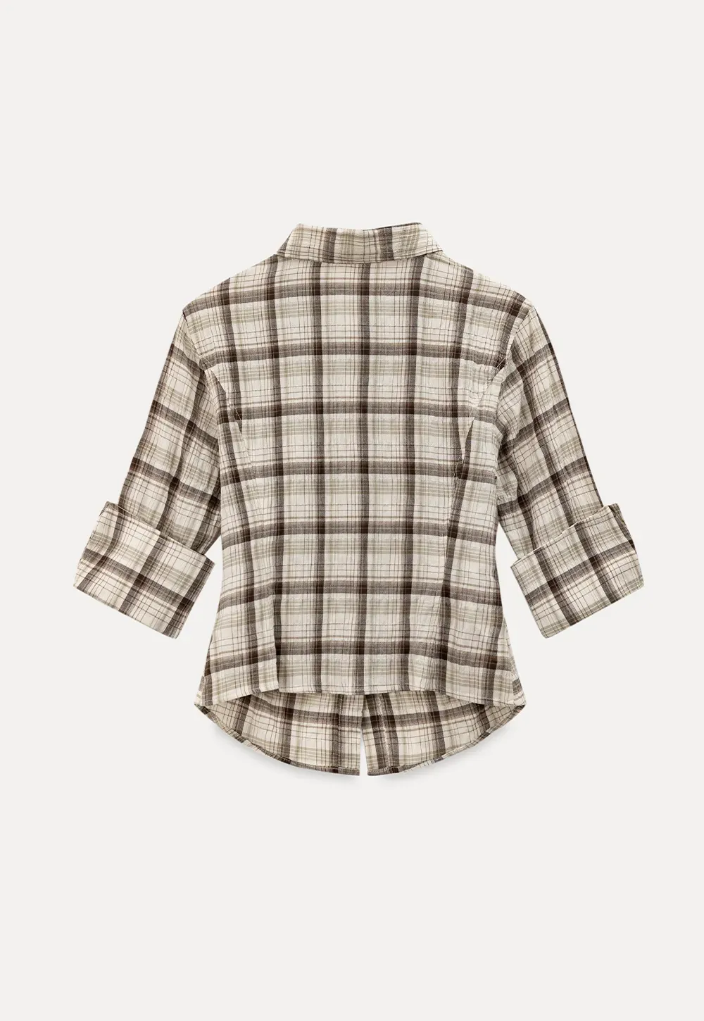 Plaid Shirt with Rolled Sleeves and Button Front
