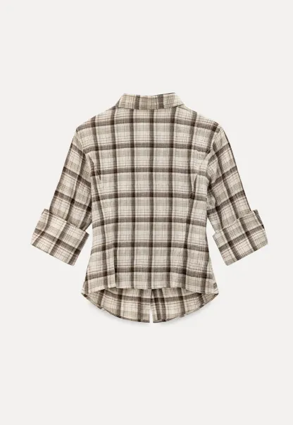 Plaid Shirt with Rolled Sleeves and Button Front