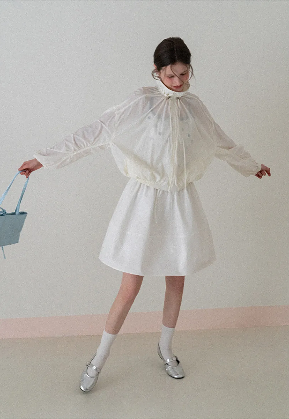 A-line skirt with drawstring waist and layered hem