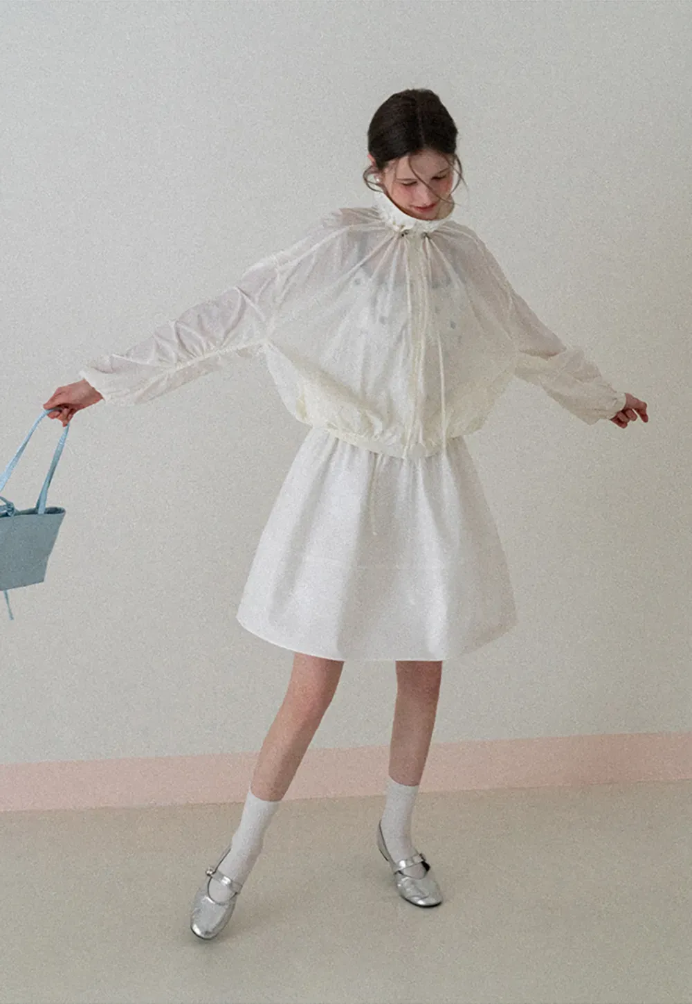 A-line skirt with drawstring waist and layered hem