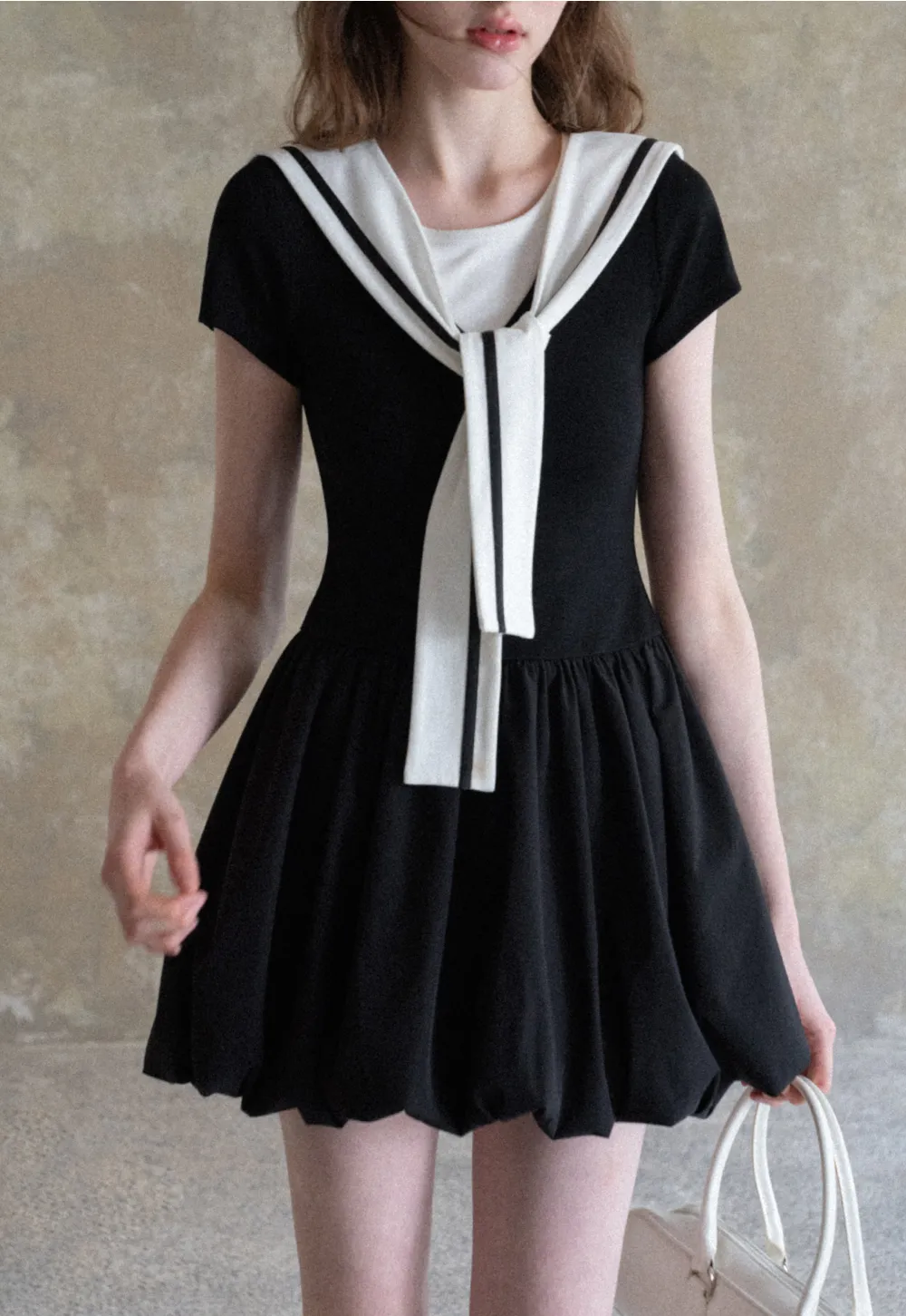 Sailor Collar Short Sleeve Flared Dress