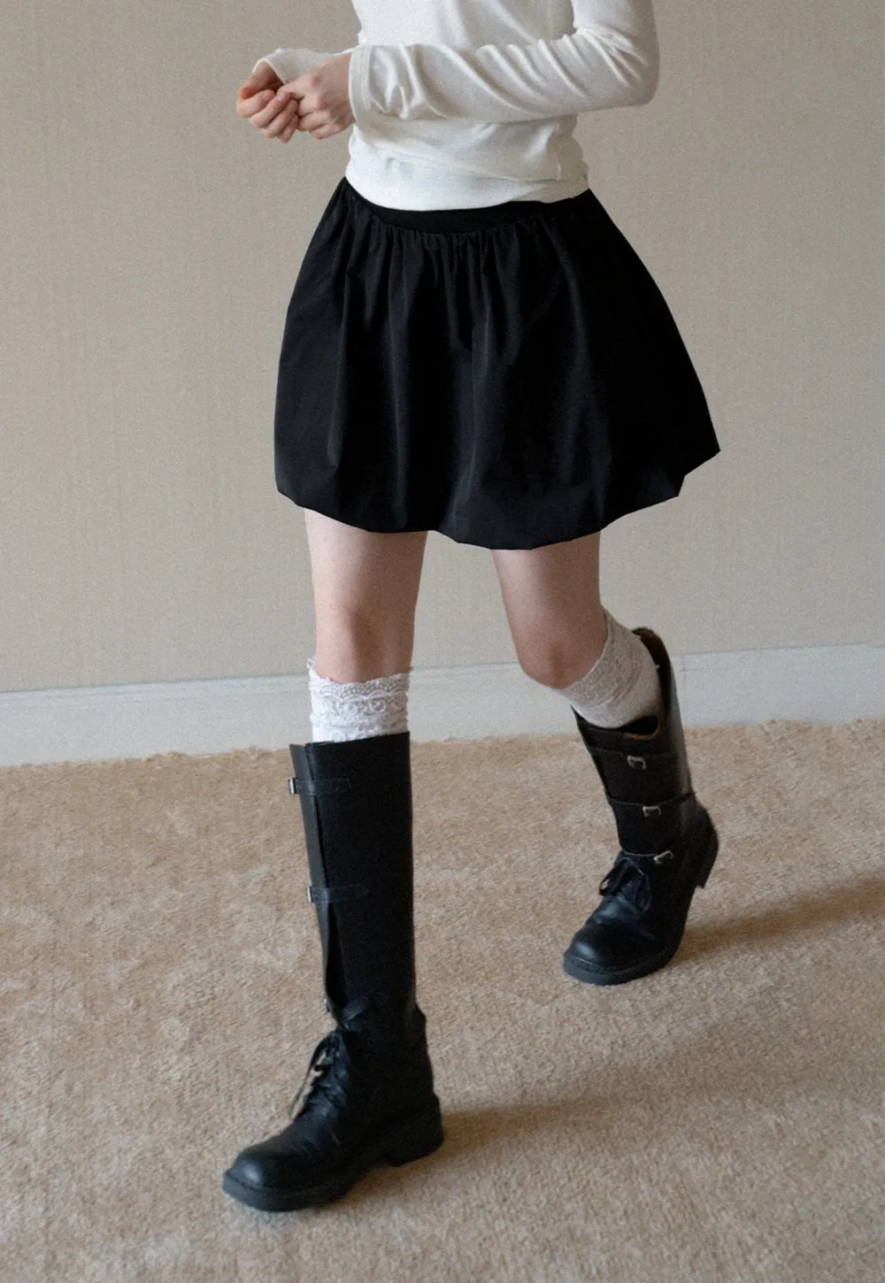 High Waist Black A Line Mini Skirt