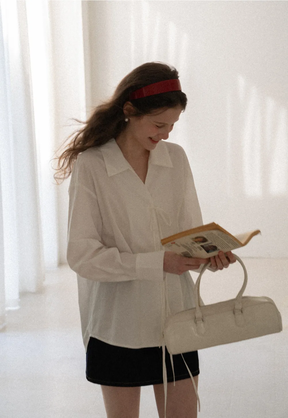 Long sleeve shirt with front tie detail