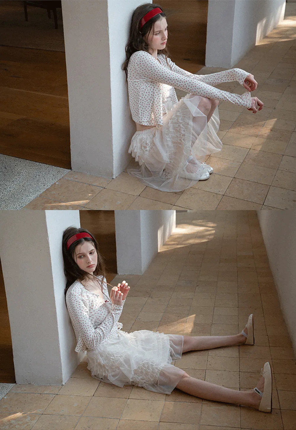 Floral Print Lace Trim V Neck Short Top