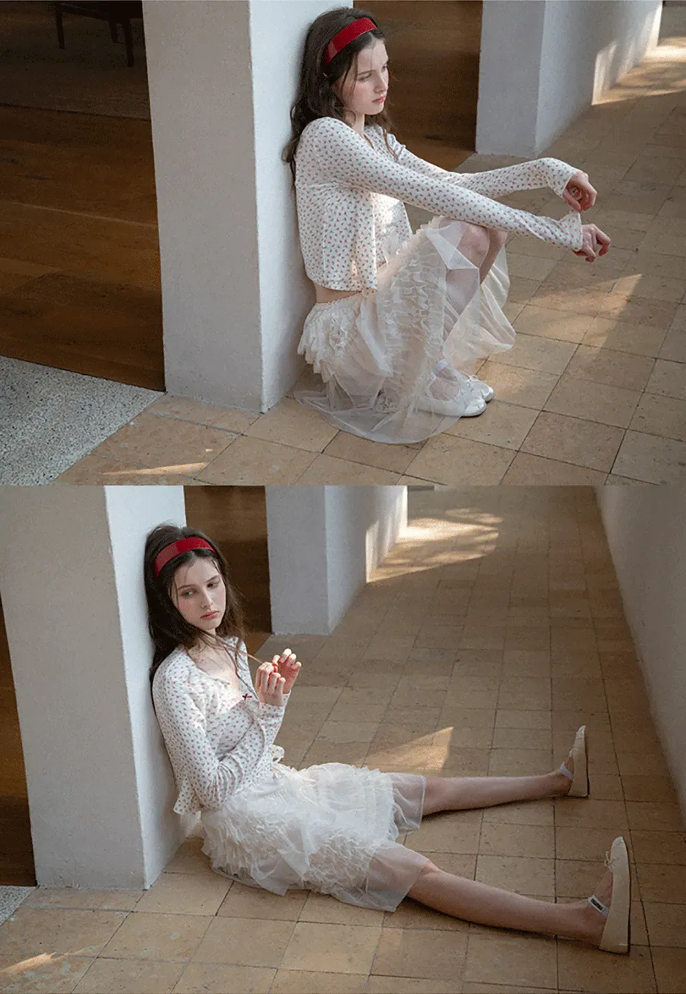 Floral Print Lace Trim V Neck Short Top