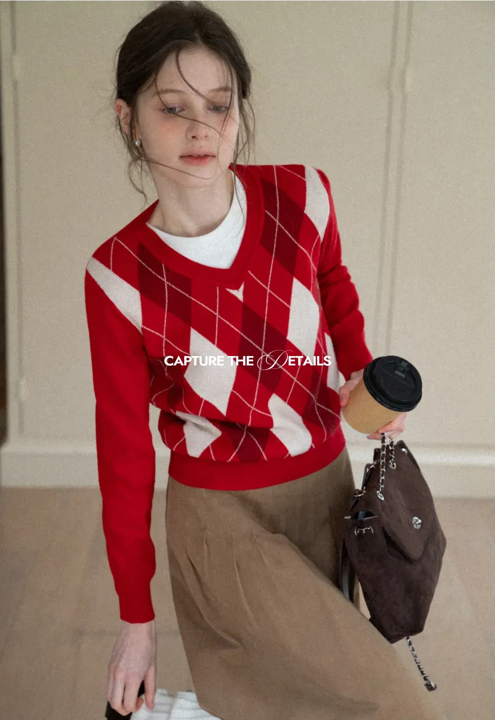 Red Knit Sweater with Shoulder Details