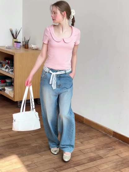 Short sleeve T-shirt with Peter Pan collar