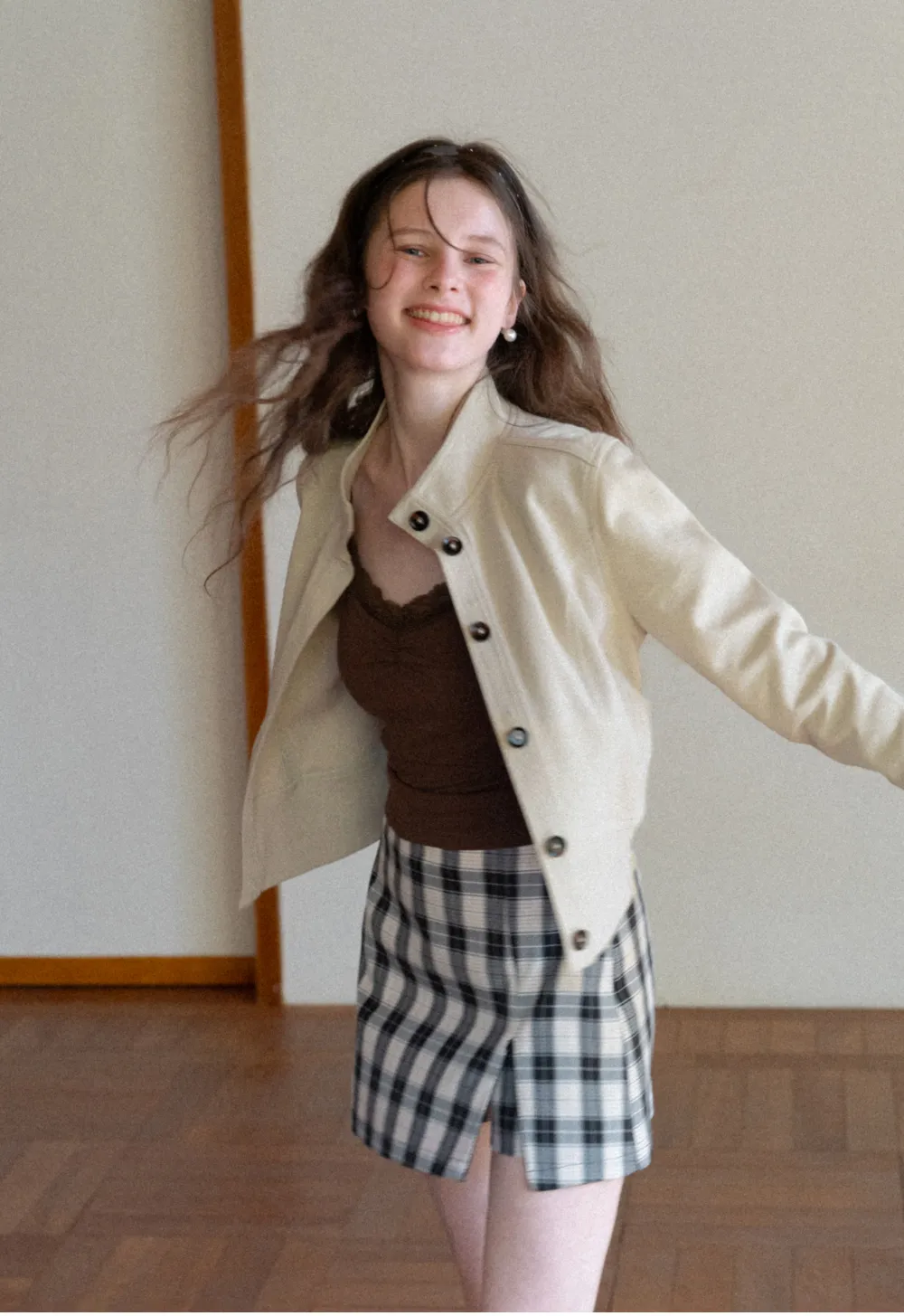 Plaid Skirt with Front Slit