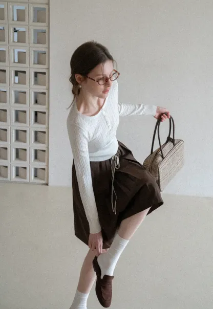 Cable Knit Long Sleeve Sweater with Button Detail