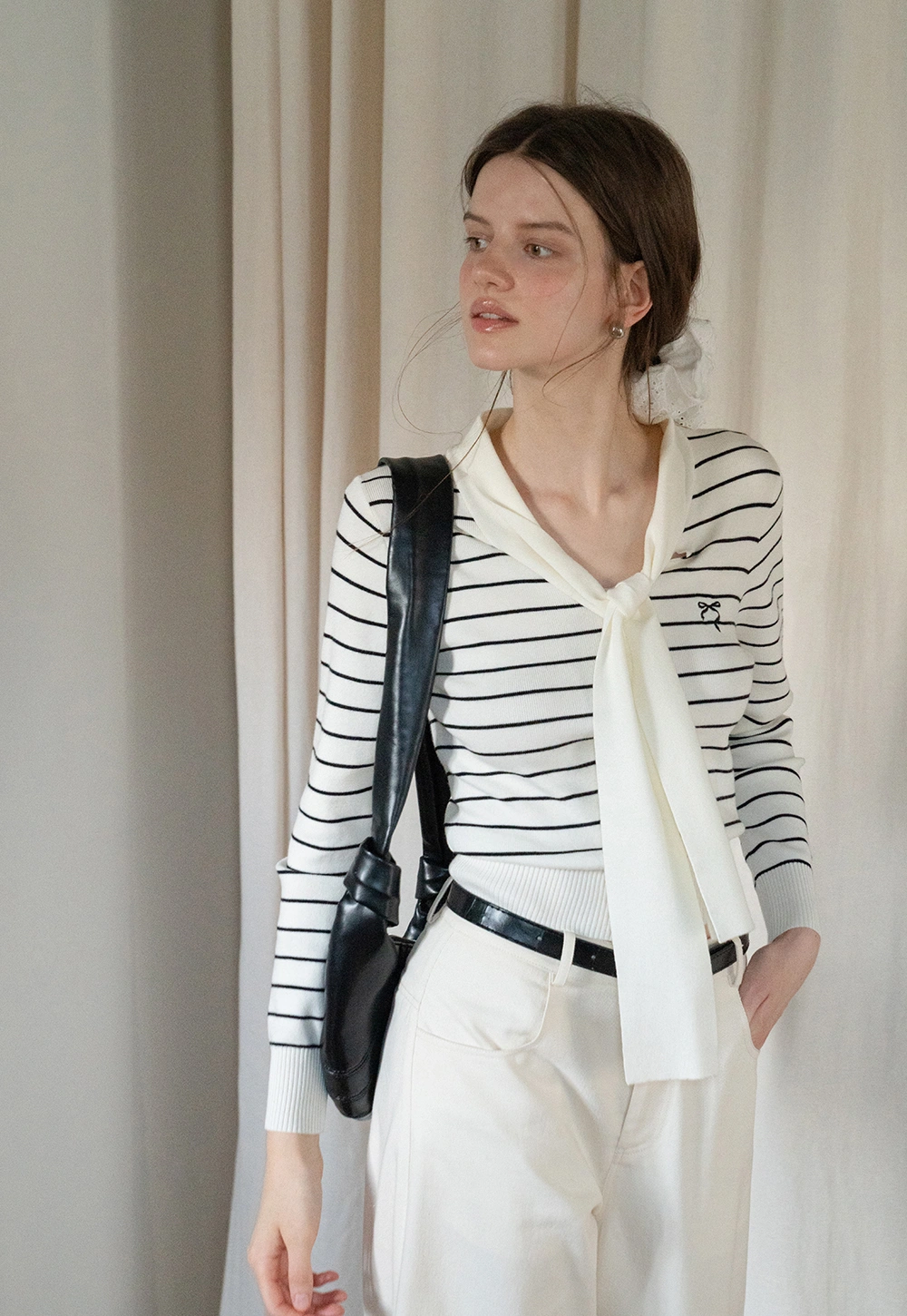 Womens Casual Striped Bow Knot Sweater