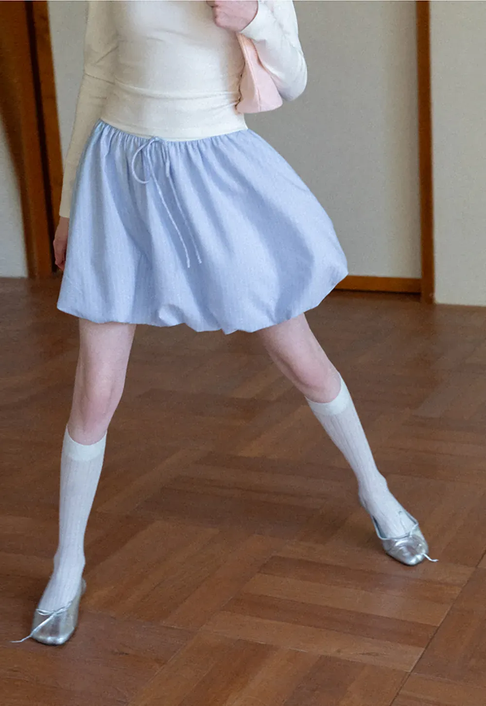 Puffed skirt with drawstring waist