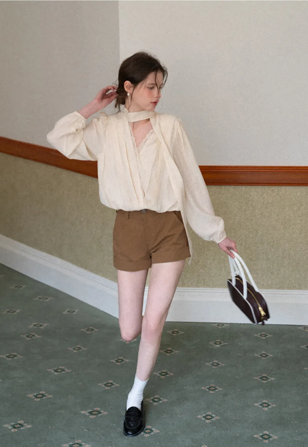 Cropped Tailored Shorts with Cuffed Hem