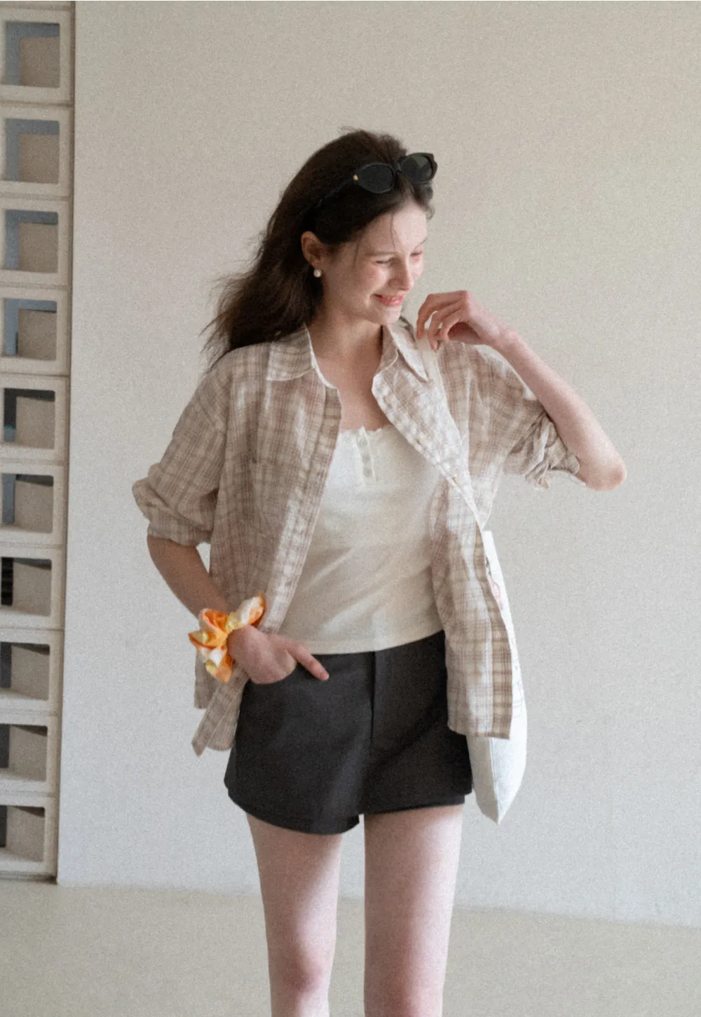 Plaid Shirt with Collar and Long Sleeves