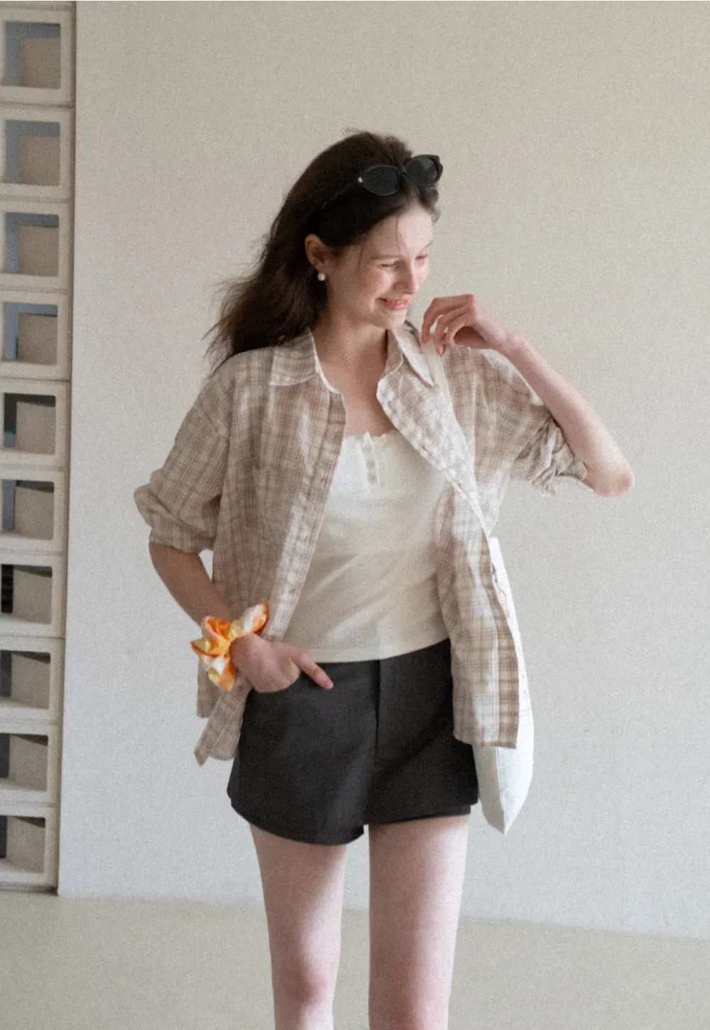 Plaid Shirt with Collar and Long Sleeves