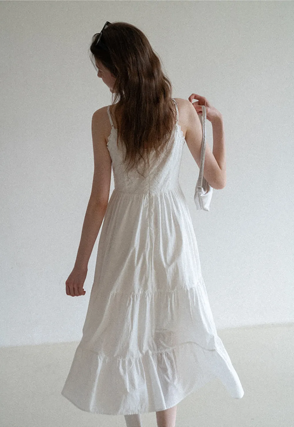 Lace Trimmed Tiered Strap Dress