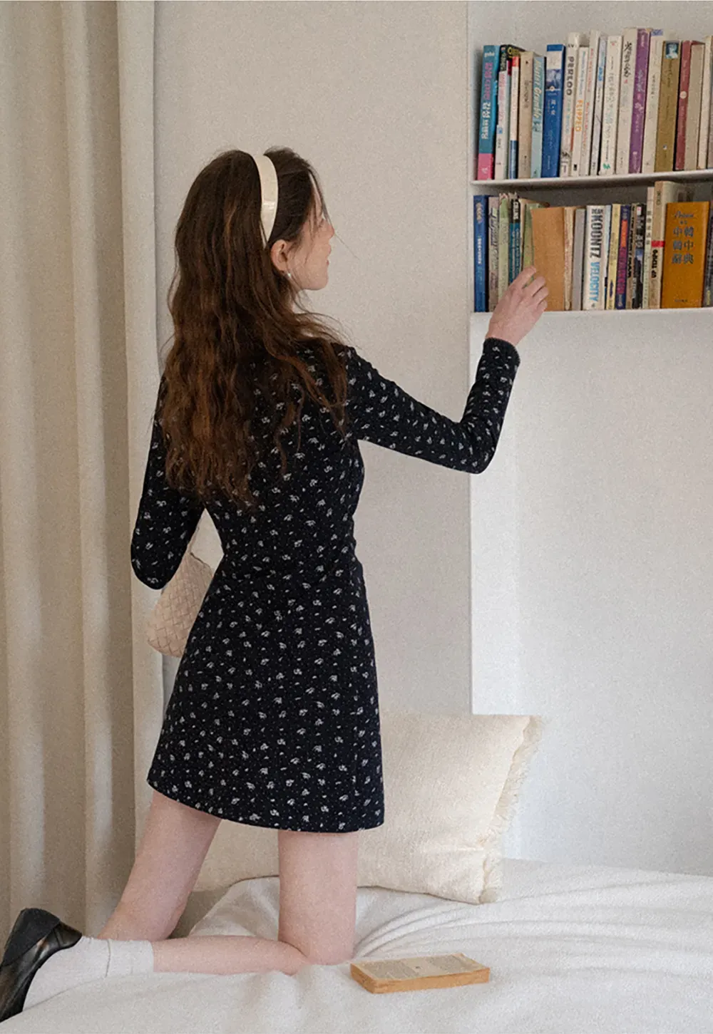 Long Sleeve Floral Print Dress with Cross Neck Detail