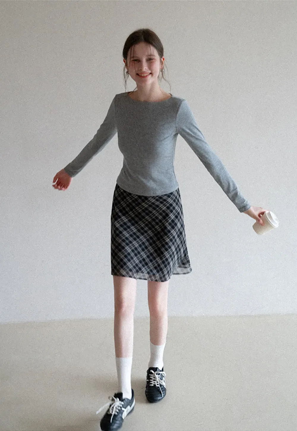 Plaid Skirt with Flowy Hem Design