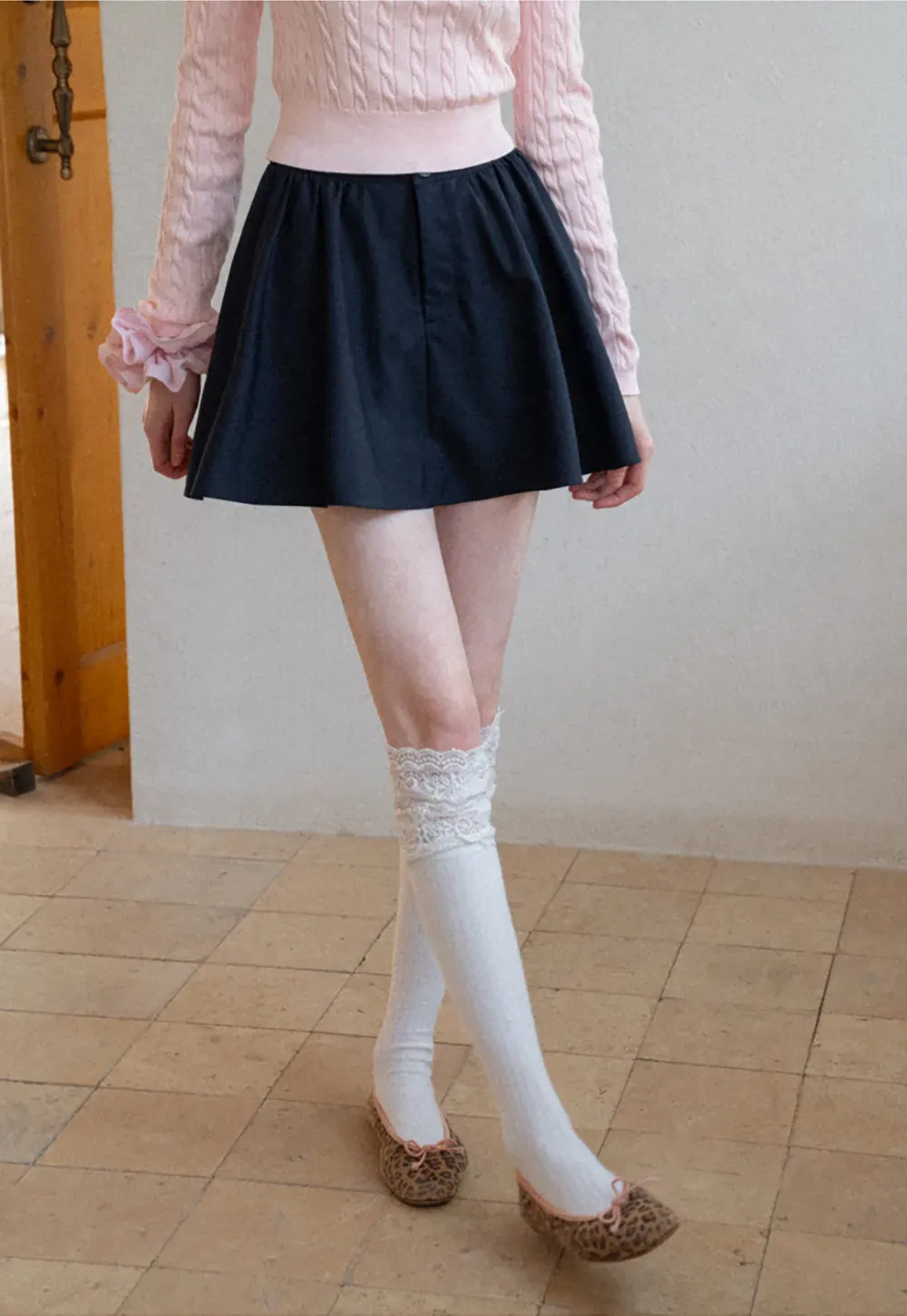 Pleated A-line Mini Skirt with Waistband