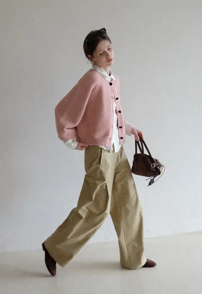 Soft knit cardigan with button front and relaxed fit