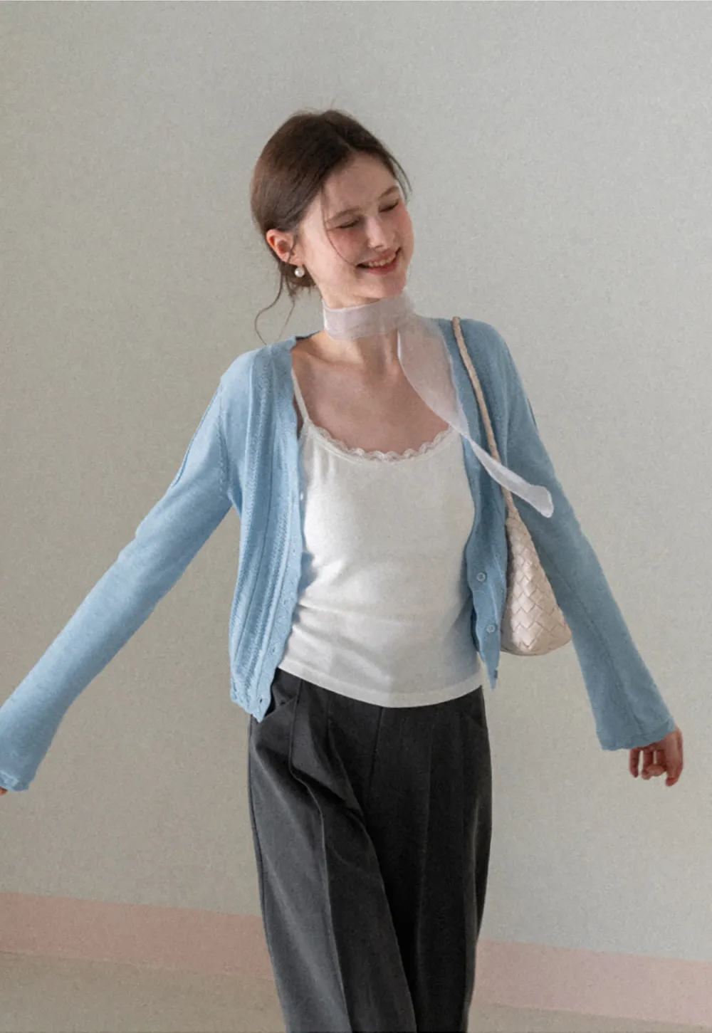 Long Sleeve Knit Sweater with Lace Trim