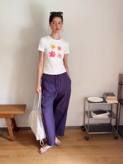 Floral Print Short Sleeve Crew Neck Tshirt