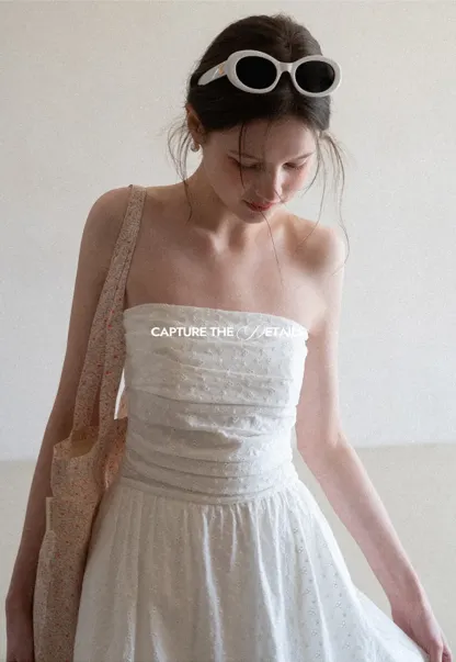 Strapless A-line Midi Dress with Ruched Bodice