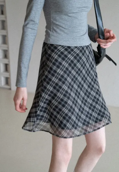 Plaid Skirt with Flowy Hem Design
