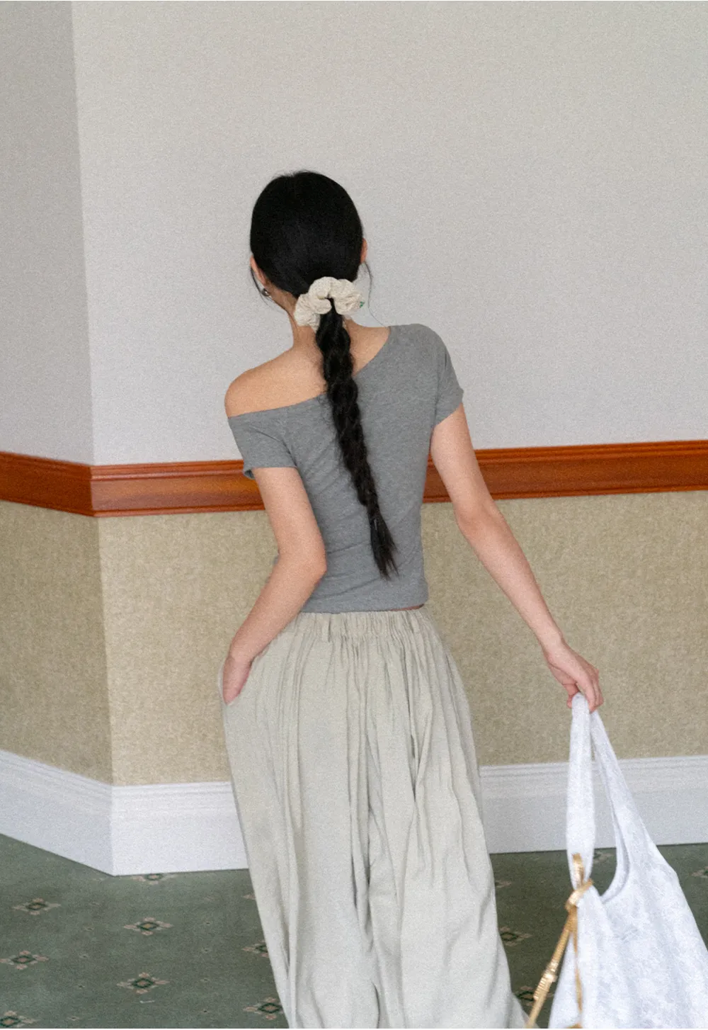 Off shoulder short sleeve top with ruffle detail