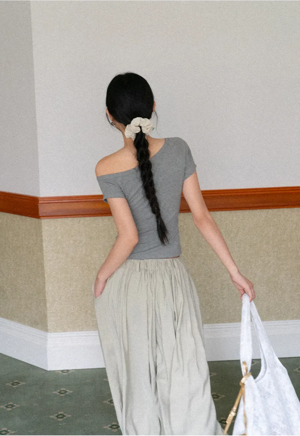 Off shoulder short sleeve top with ruffle detail