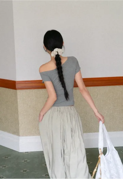 Off shoulder short sleeve top with ruffle detail