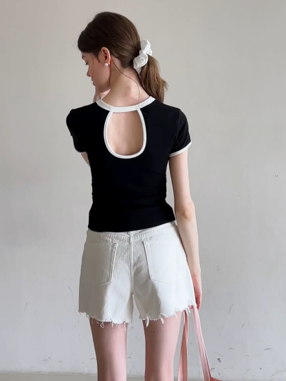 Contrast Trim Crew Neck Short Sleeve T Shirt