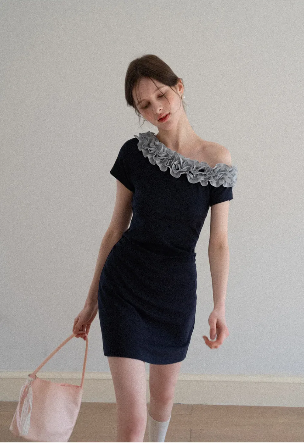 Short Sleeve Dress with Ruffled Off Shoulder Detail