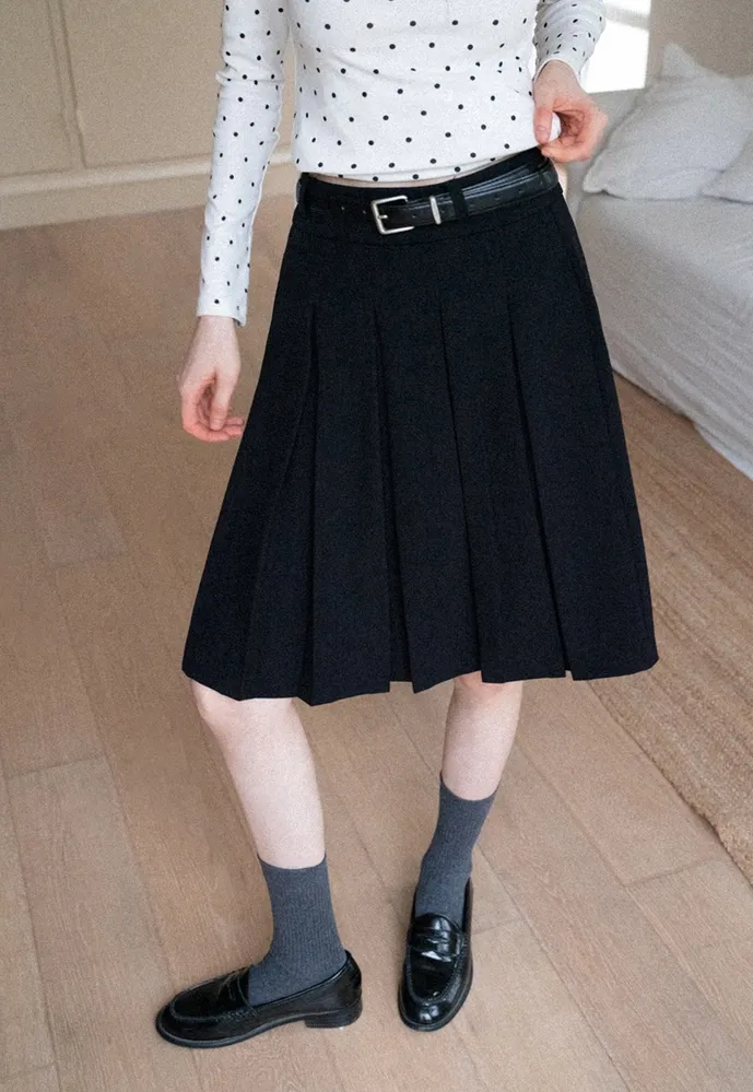 Belted Pleated Mini Skirt