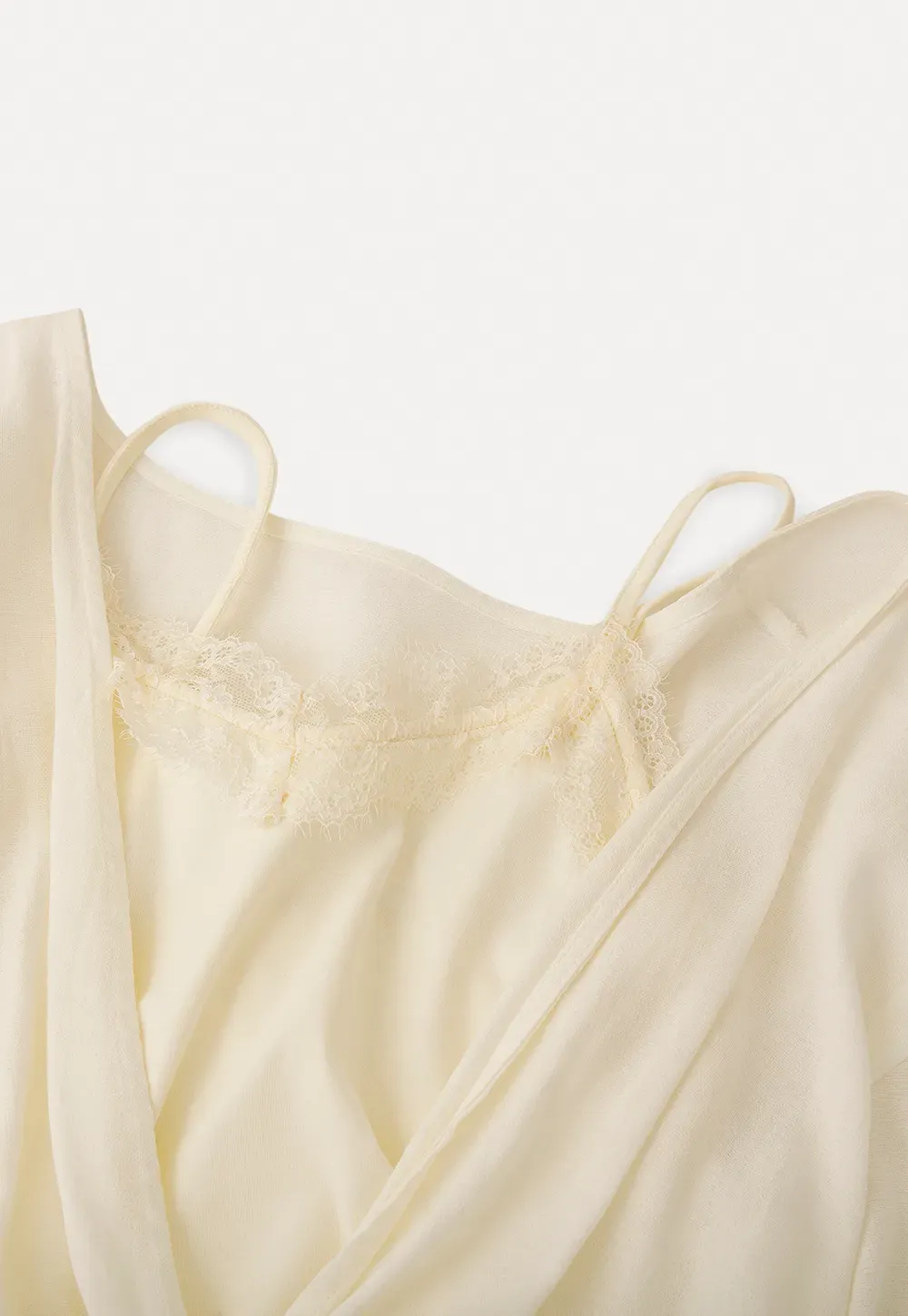 Lace Trimmed V Neck Long Sleeve Wrap Shirt