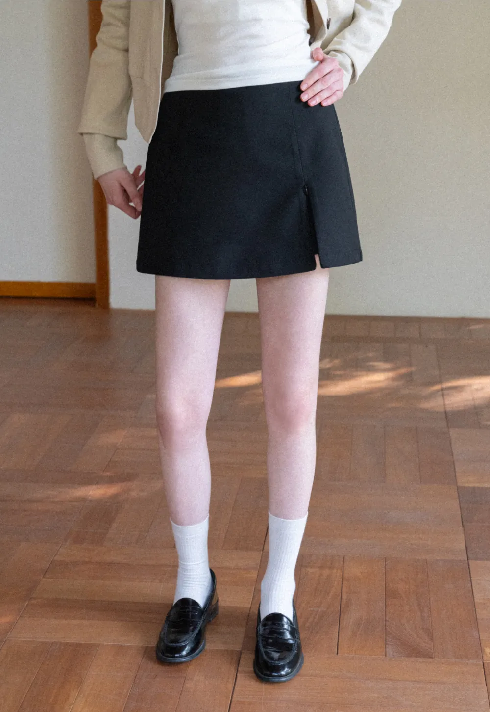 Plaid Skirt with Front Slit