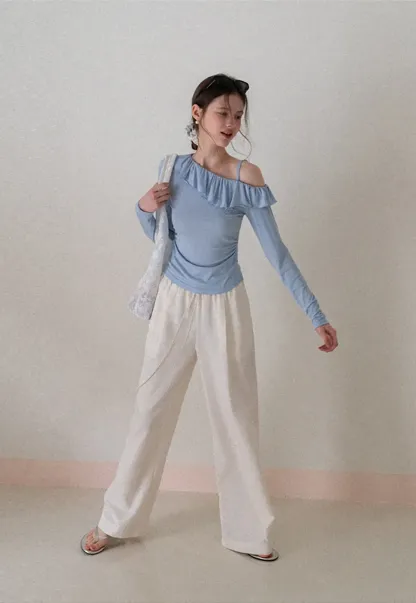 Wide Leg Drawstring Casual Pants