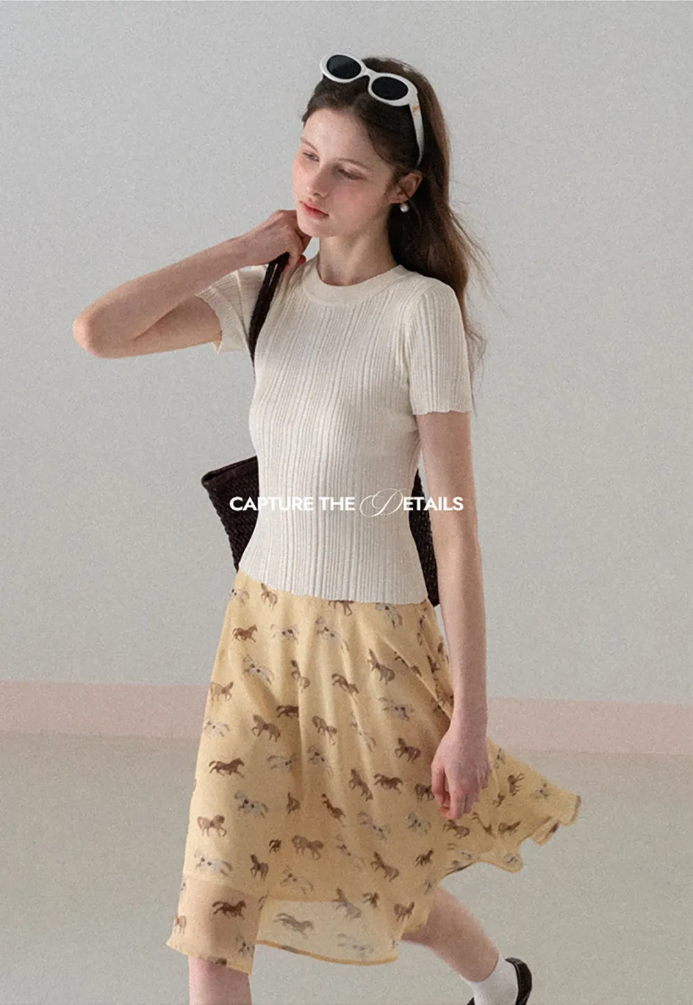 Horse Print Flared Midi Skirt