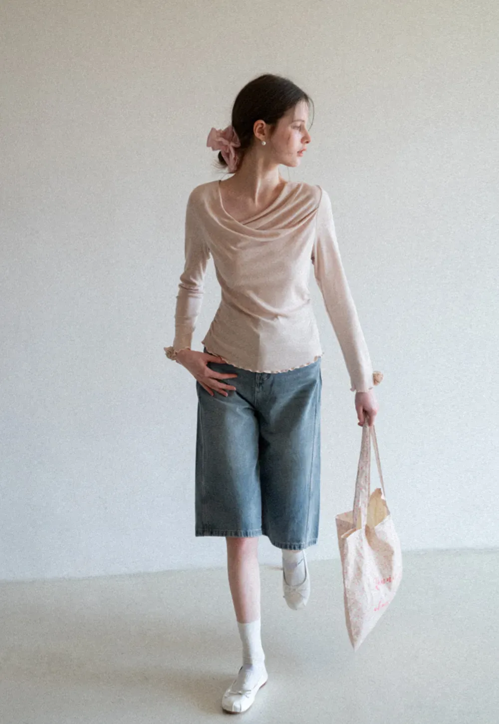 Wide Leg Denim Shorts with Belt and Back Pockets