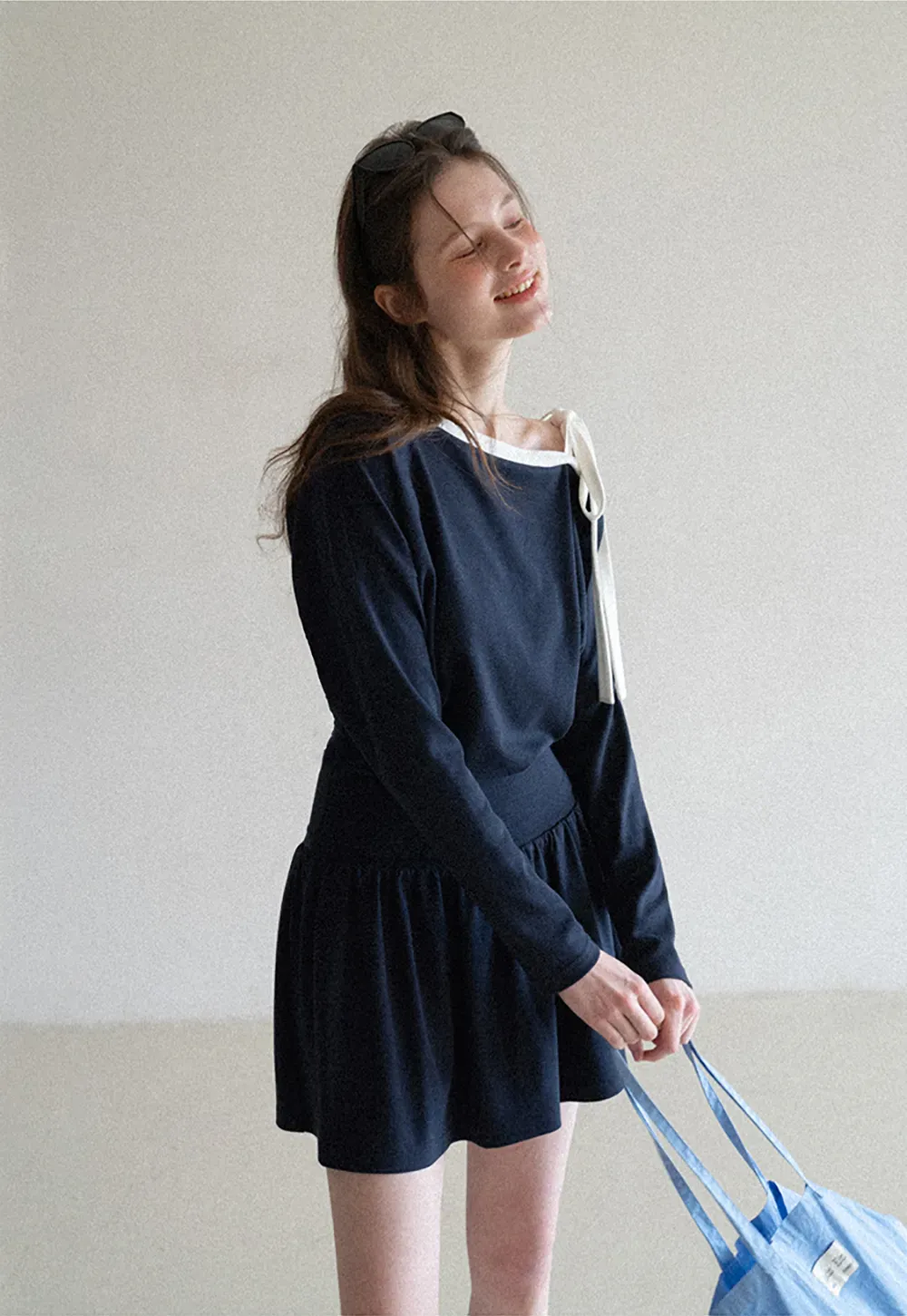 Long sleeve top with bow detail and mini skirt set