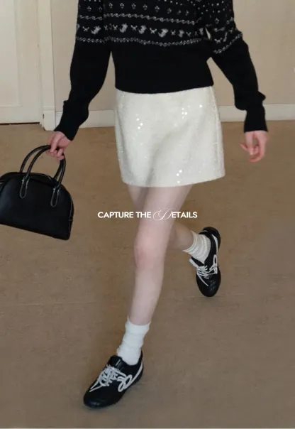 sparkling sequin mini skirt with flared hem