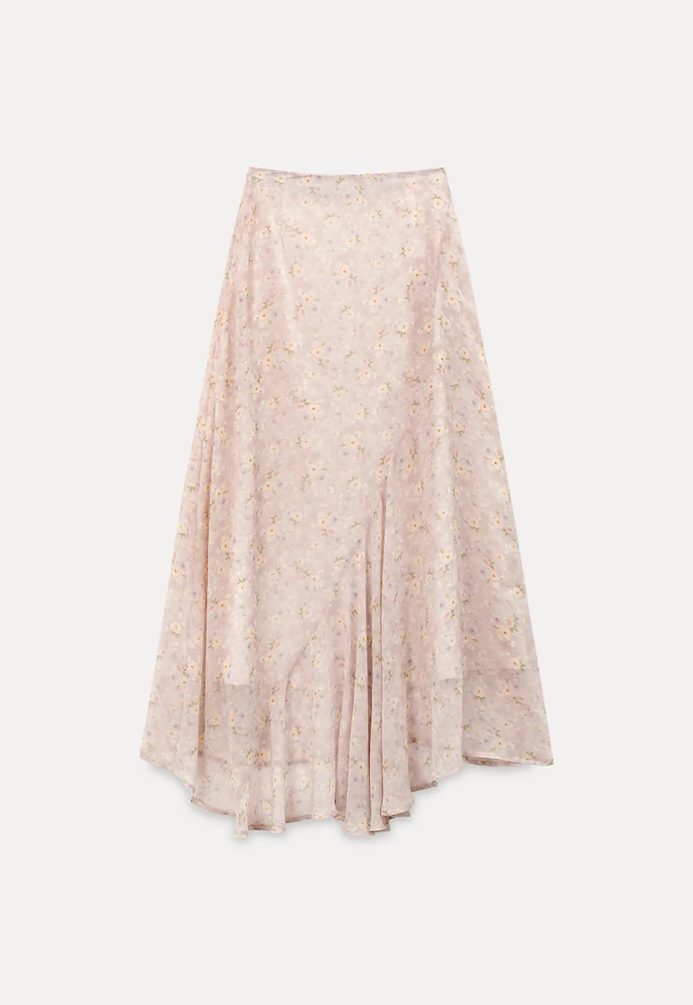 Flowy floral print midi skirt with layered hem