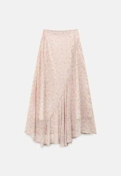 Flowy floral print midi skirt with layered hem