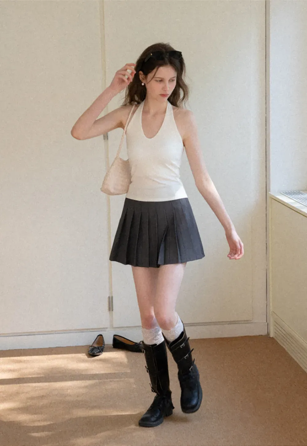 V neck halter tank top with fitted silhouette