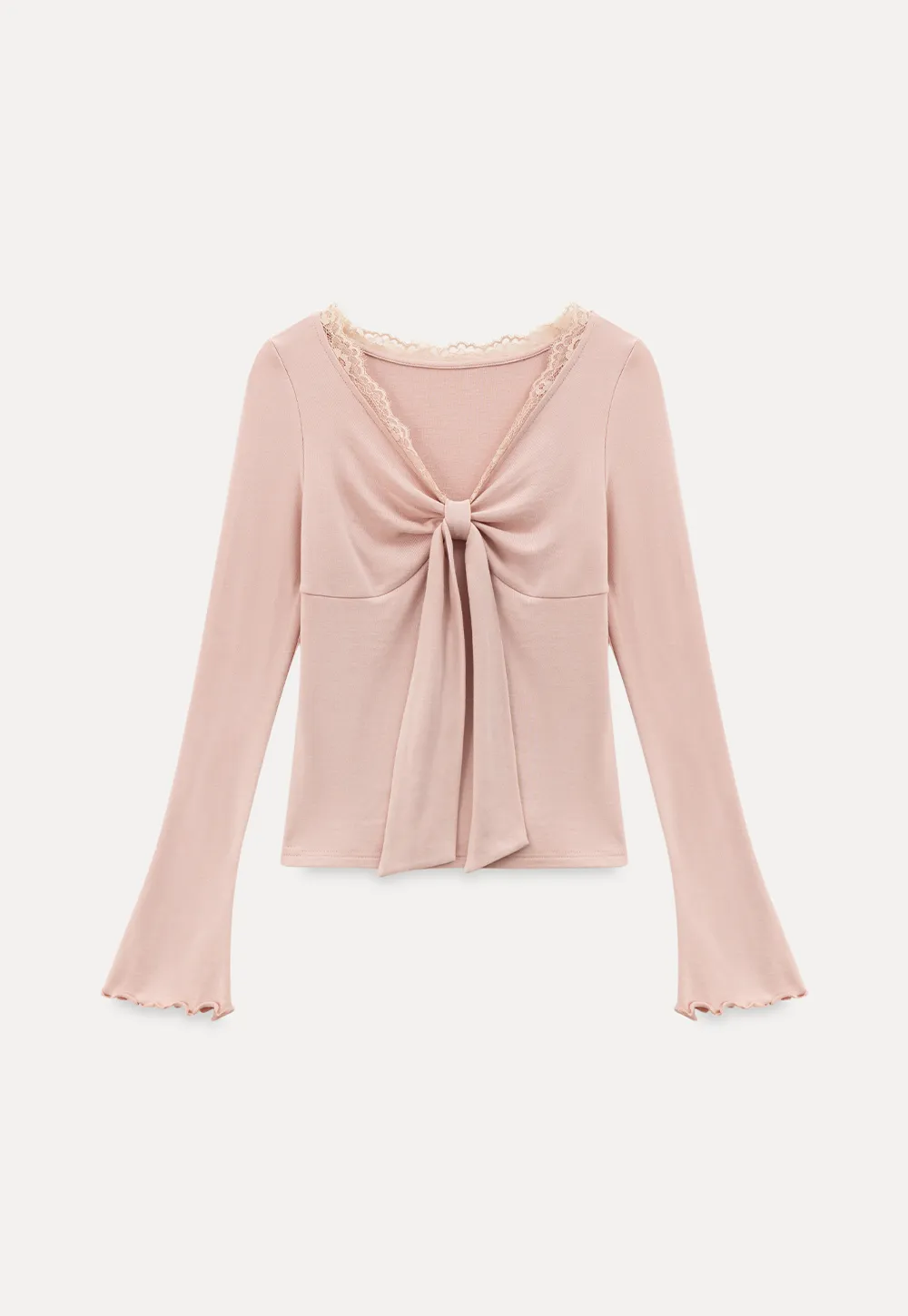 Elegant V Neck Long Sleeve Top with Bow Detail