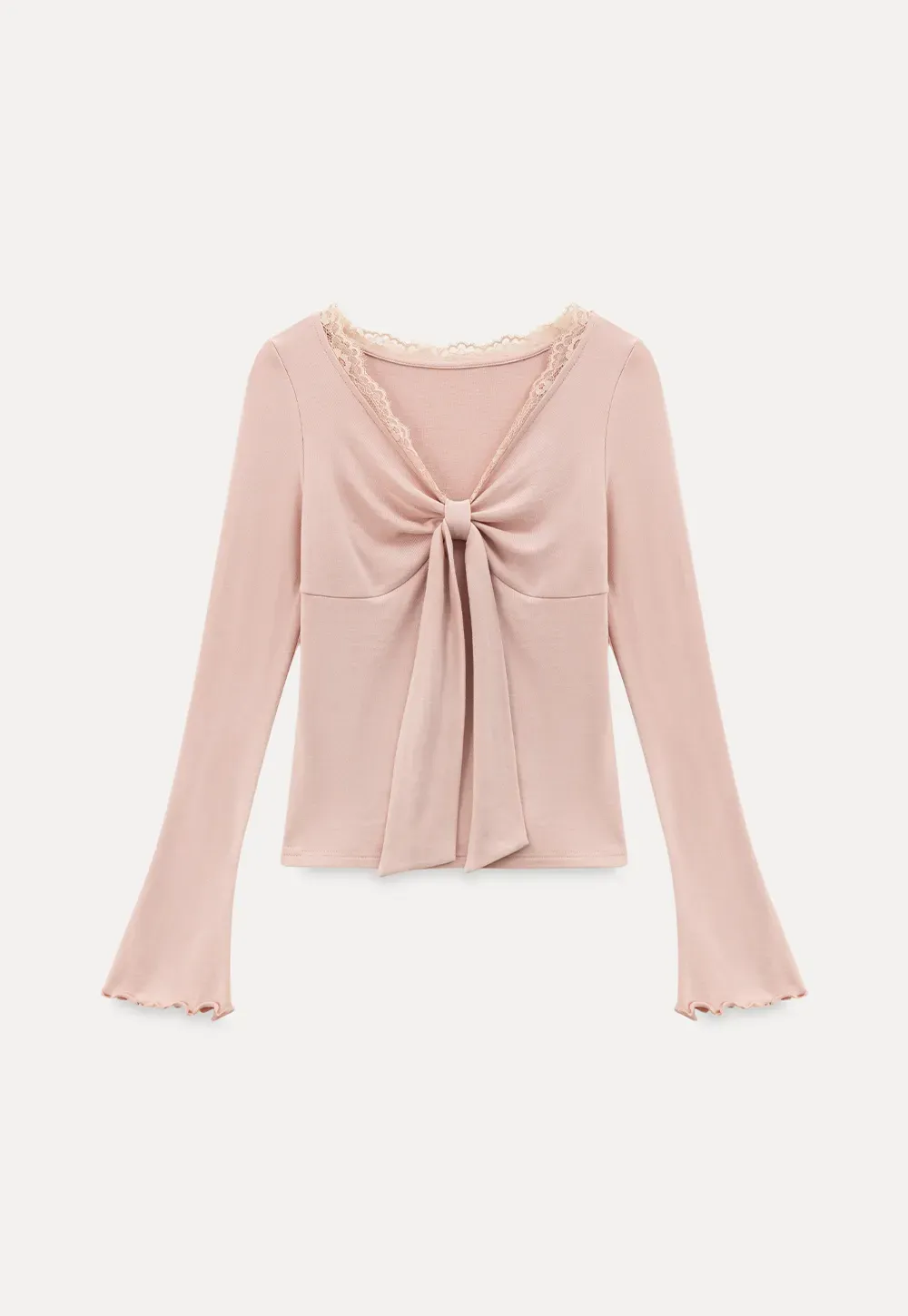 Elegant V Neck Long Sleeve Top with Bow Detail