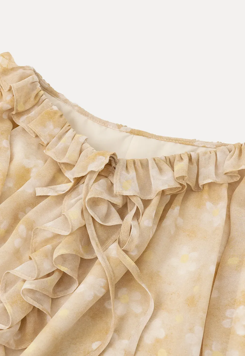 Lace Chiffon Blouse with Ruffled Neck and Sleeves